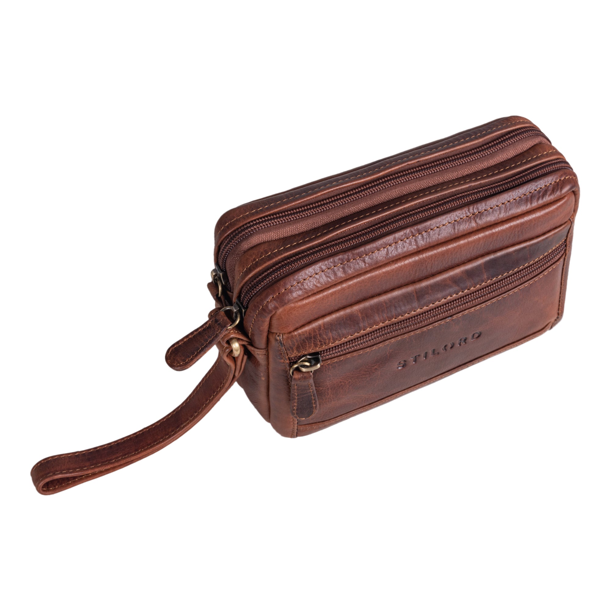 Echtes Leder Handgelenktasche Cognac