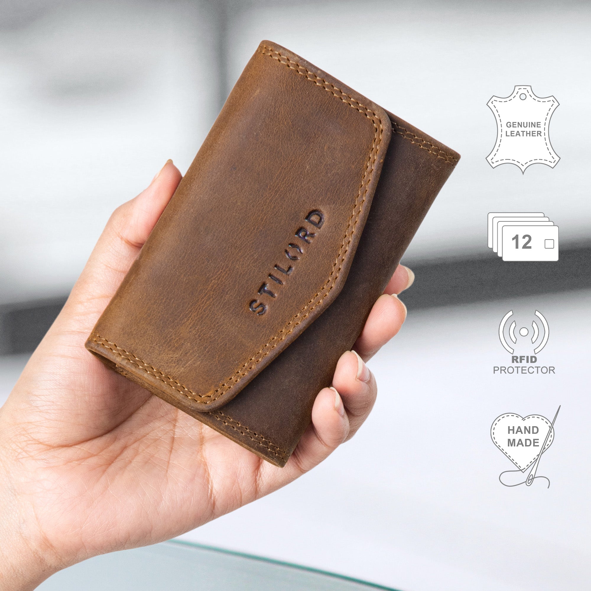 Braunes RFID Kreditkartenetui Leder