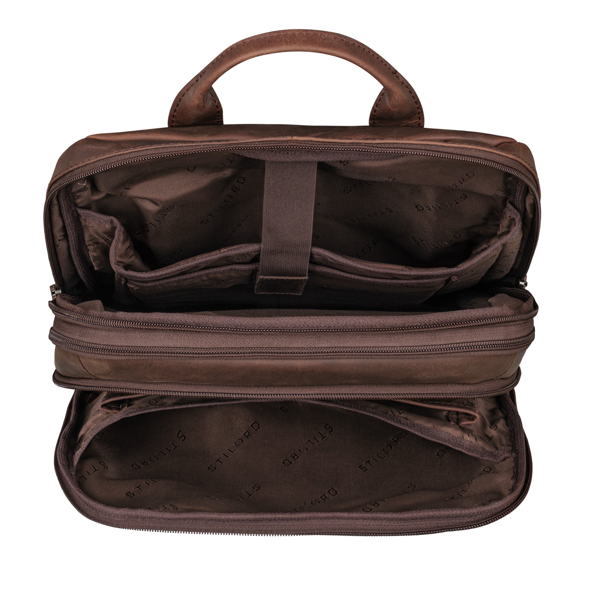 Arbeitsrucksack Leder Braun mit vielen Fächern