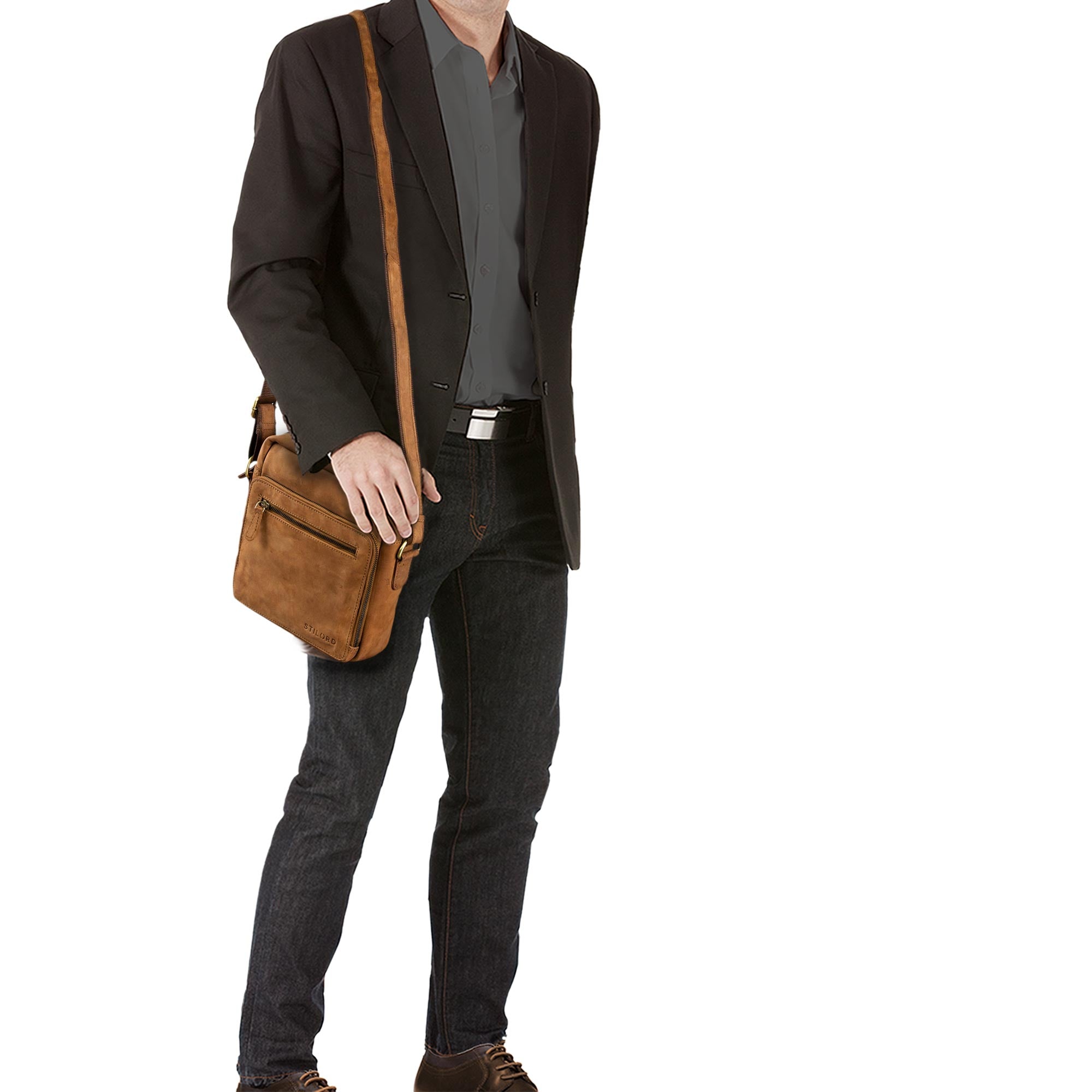 Schultertasche herren klein leder braun