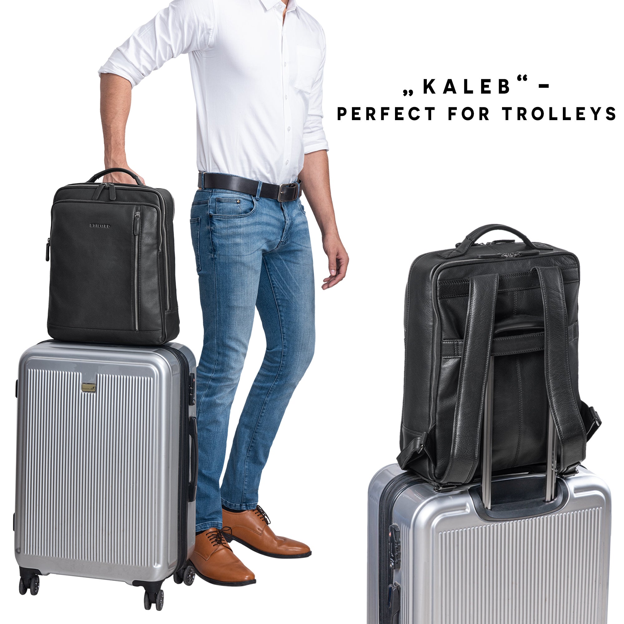 Rucksack für Trolley Koffer Leder schwarz