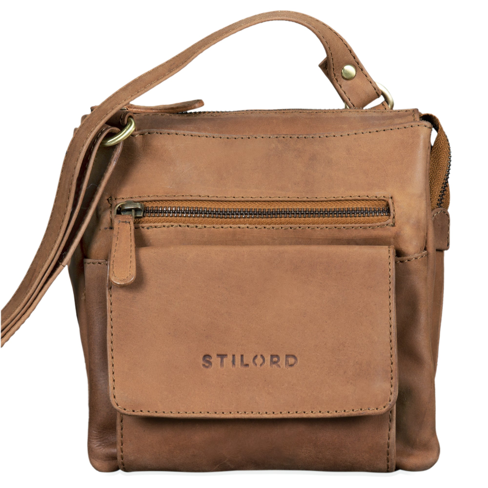 Handtasche Damen in hellbraunem Leder
