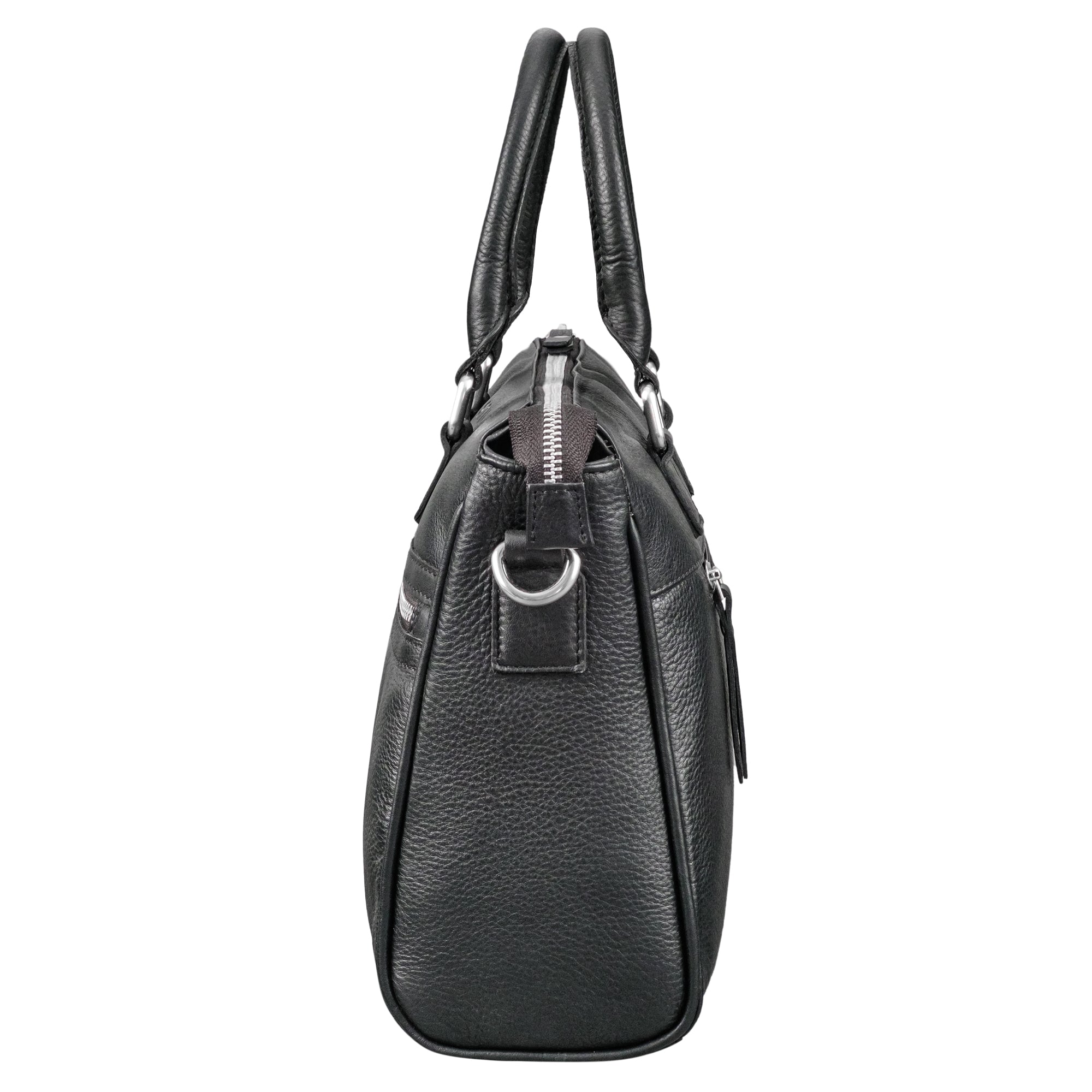Leder Shopper Damen schwarz aus der seitlichen Perspektive