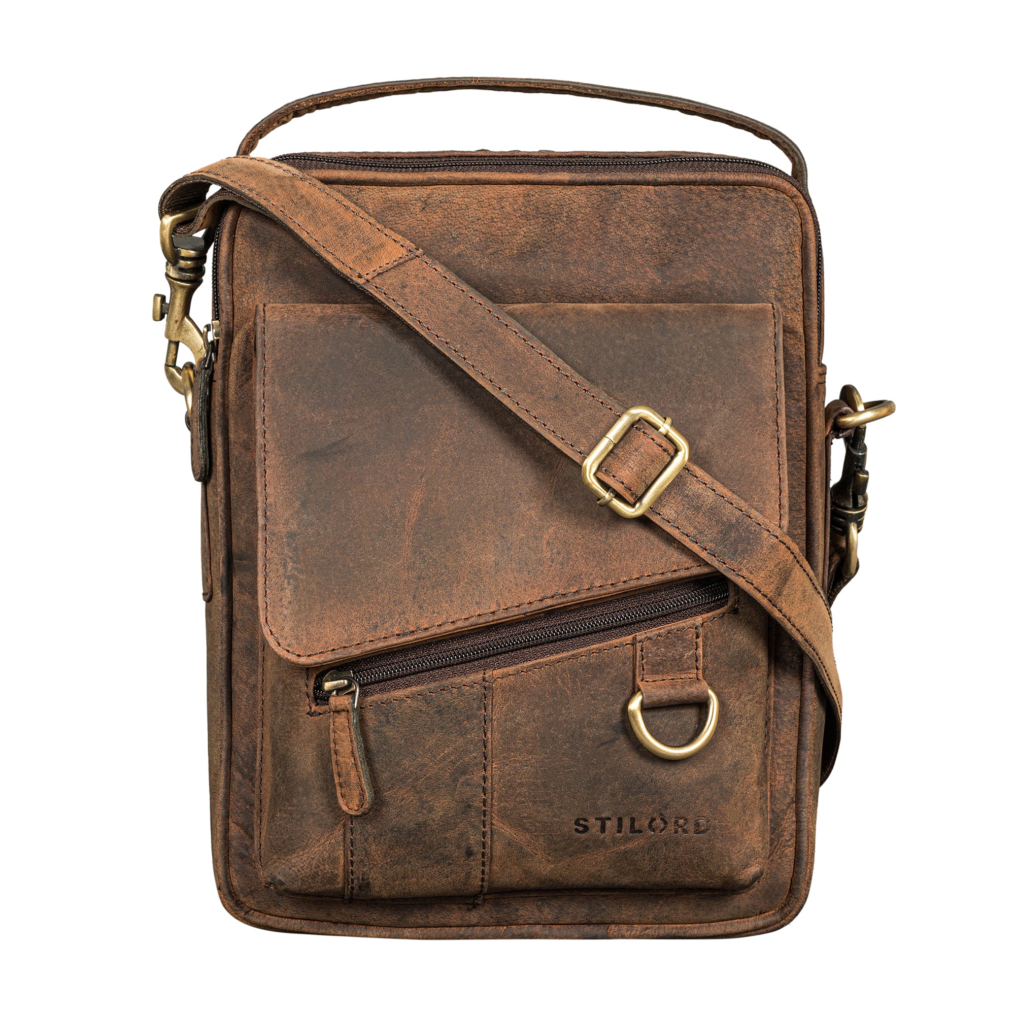 Umhängetasche Herren Leder braun mit vielen Fächern