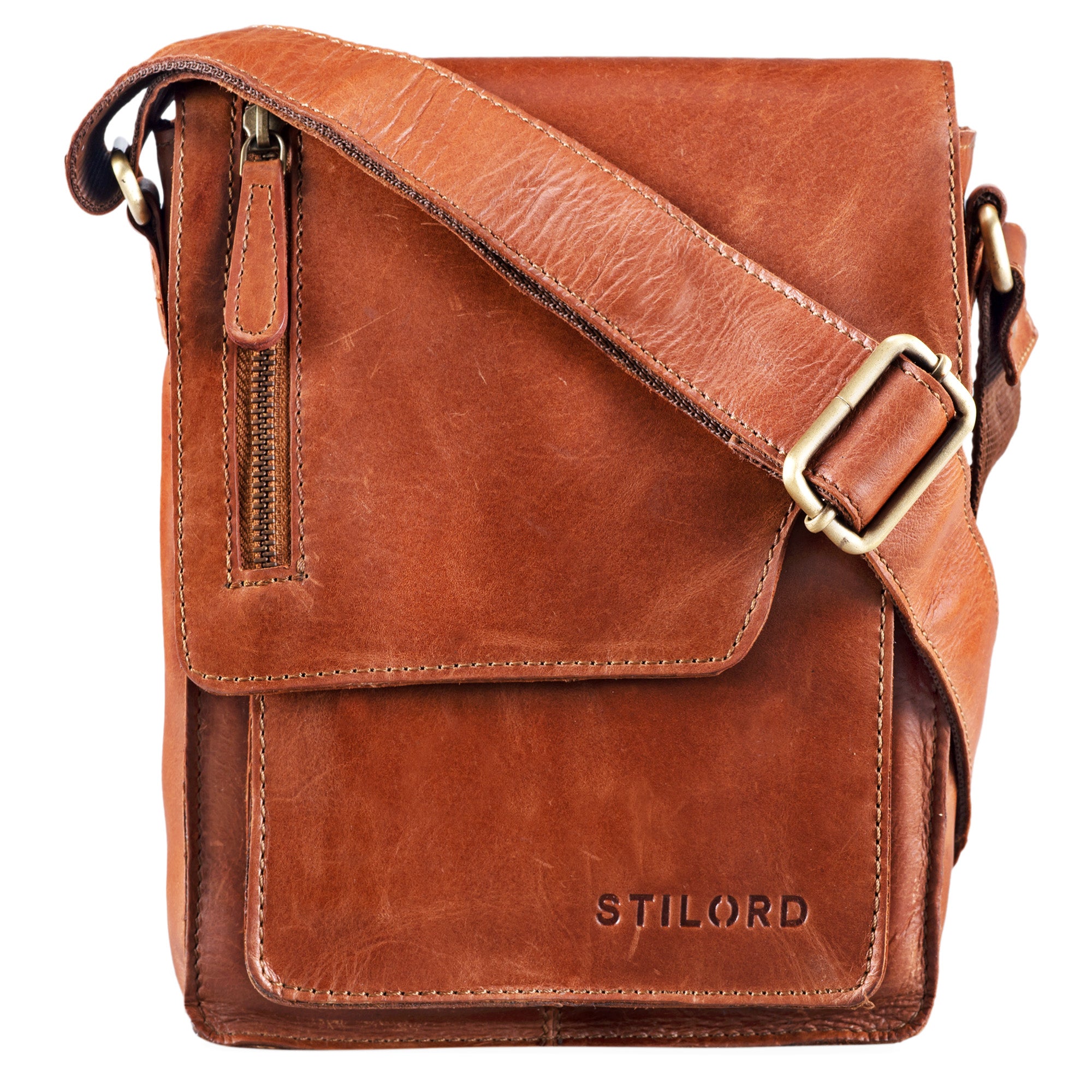 Leder Herrentasche cognac glänzend