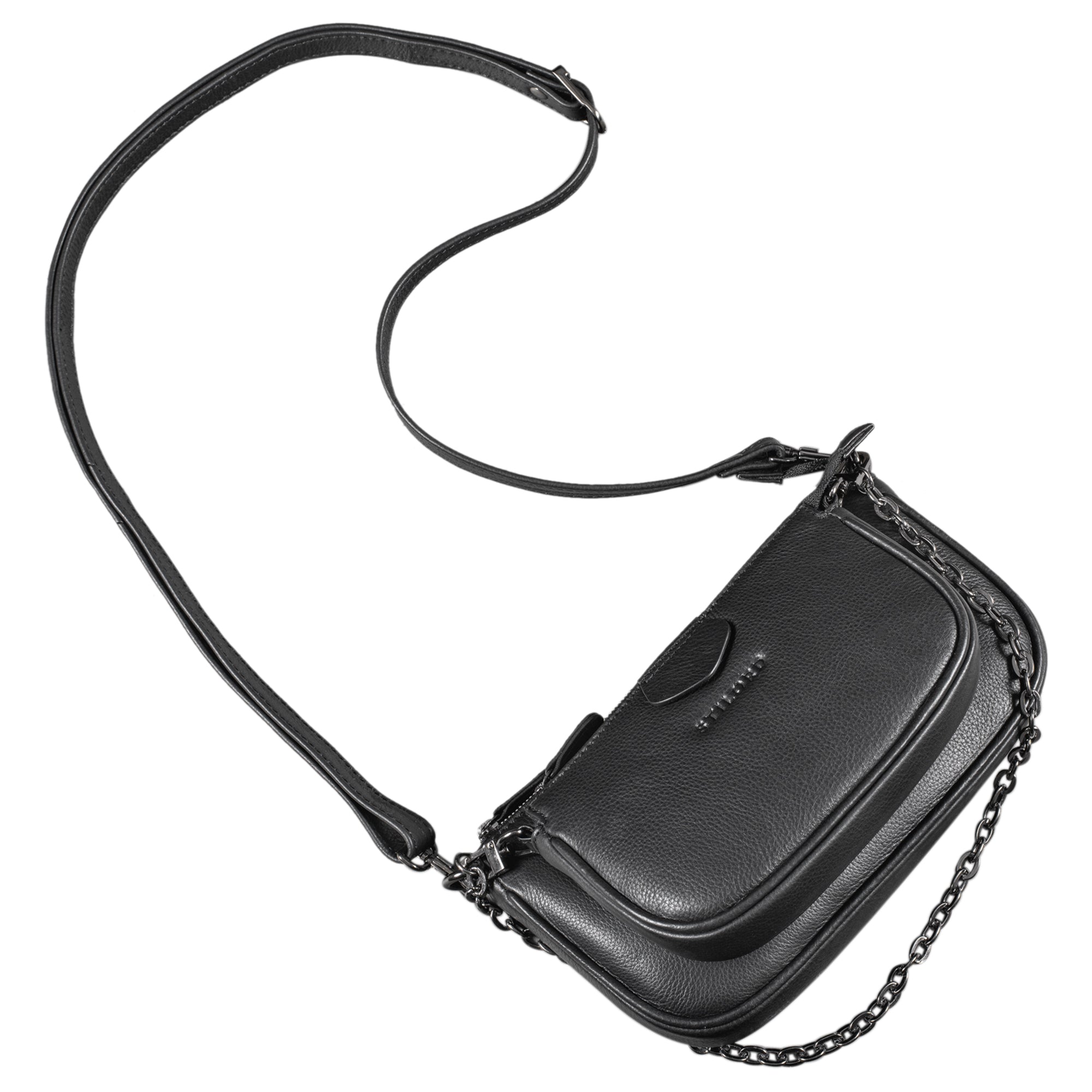 Schultertasche Frauen Echt Leder schwarz