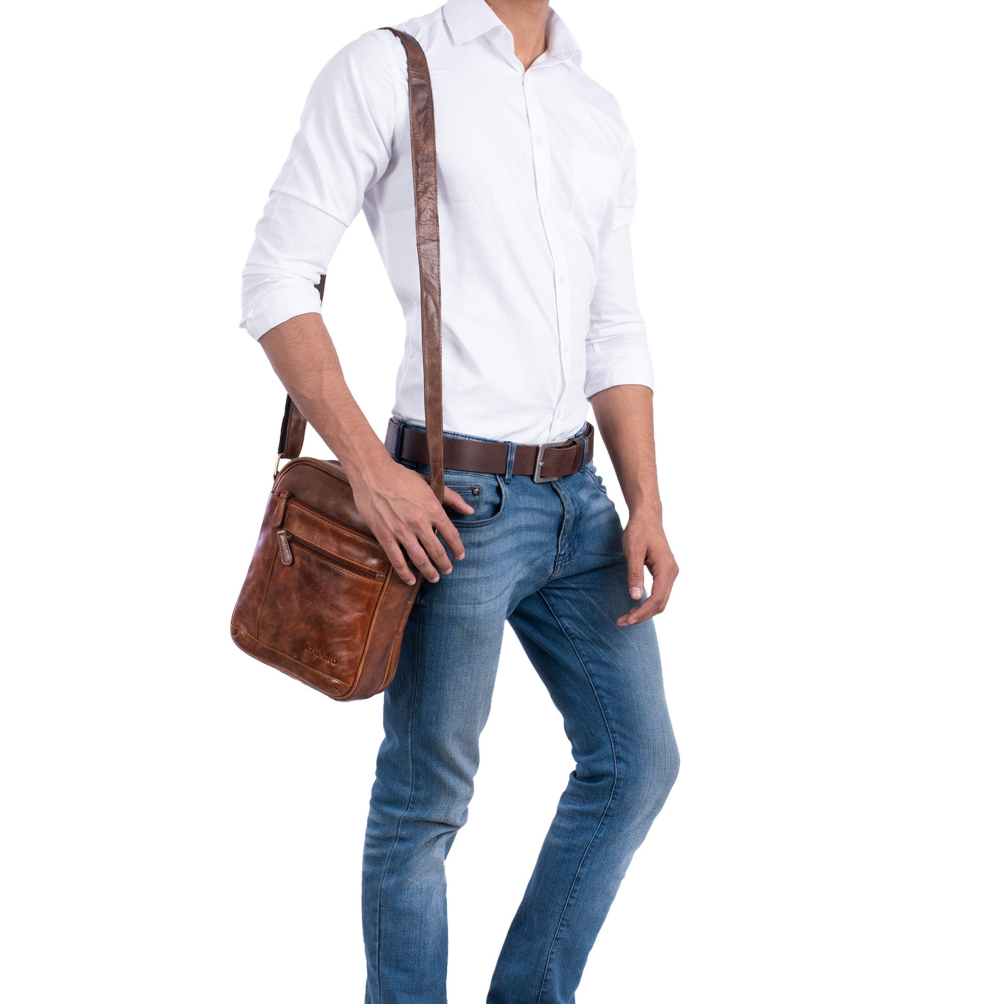 Herren Schultertasche Leder klein