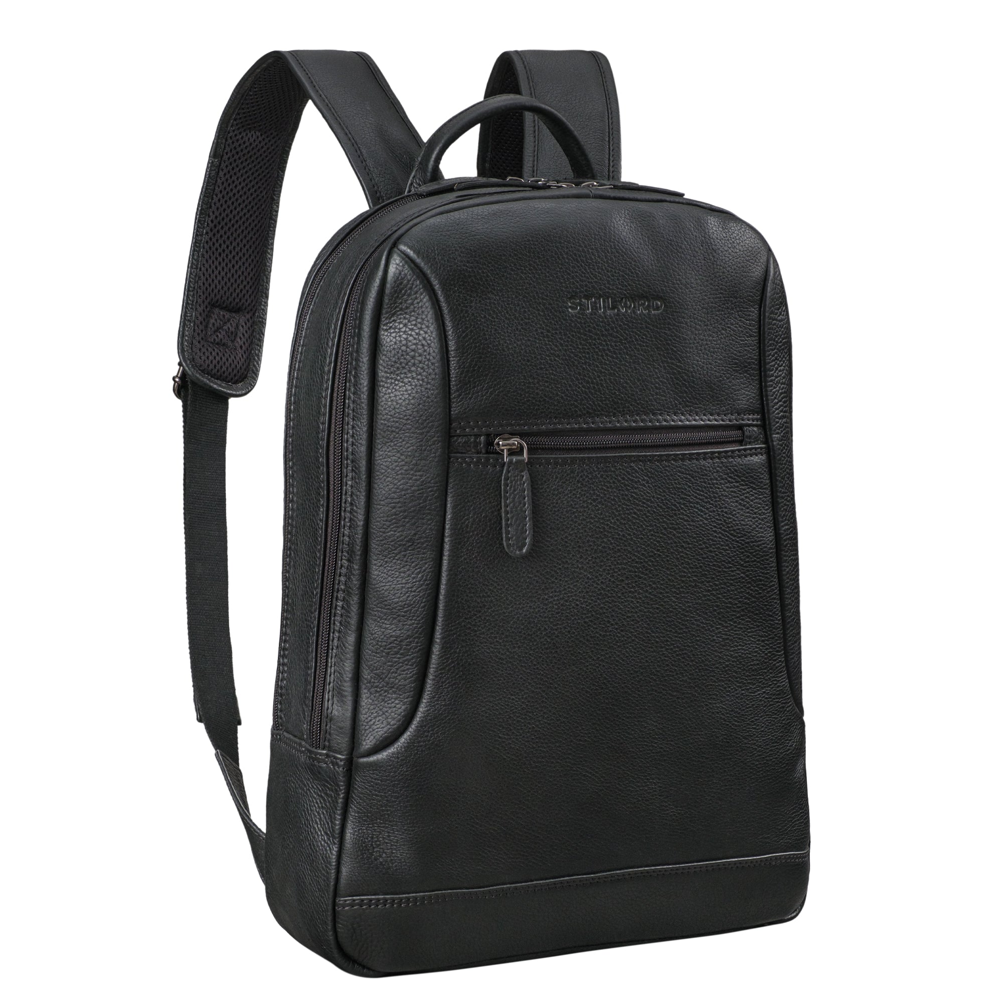 schwarzer Laptoprucksack aus echtem Leder für Arbeit und Büro