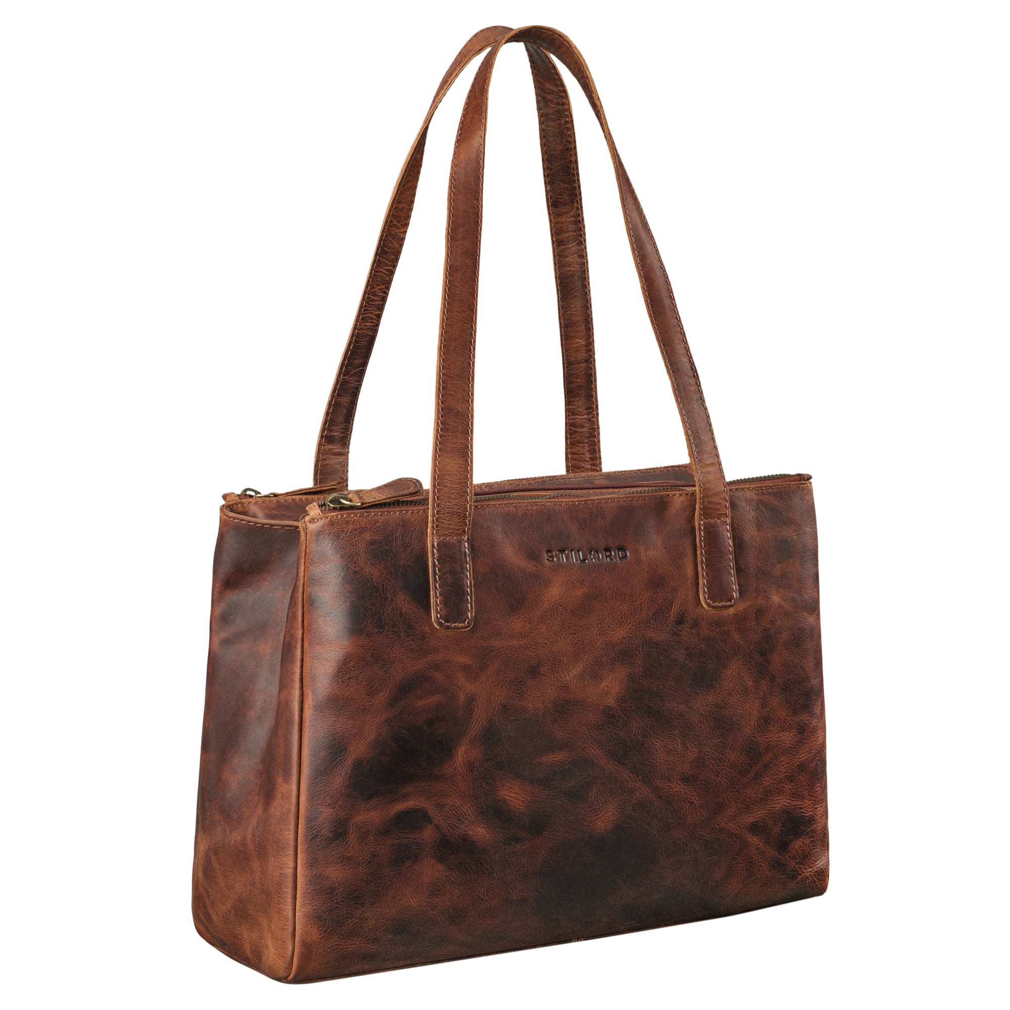 Mittelgroße Handtasche für Damen aus Echtleder braun