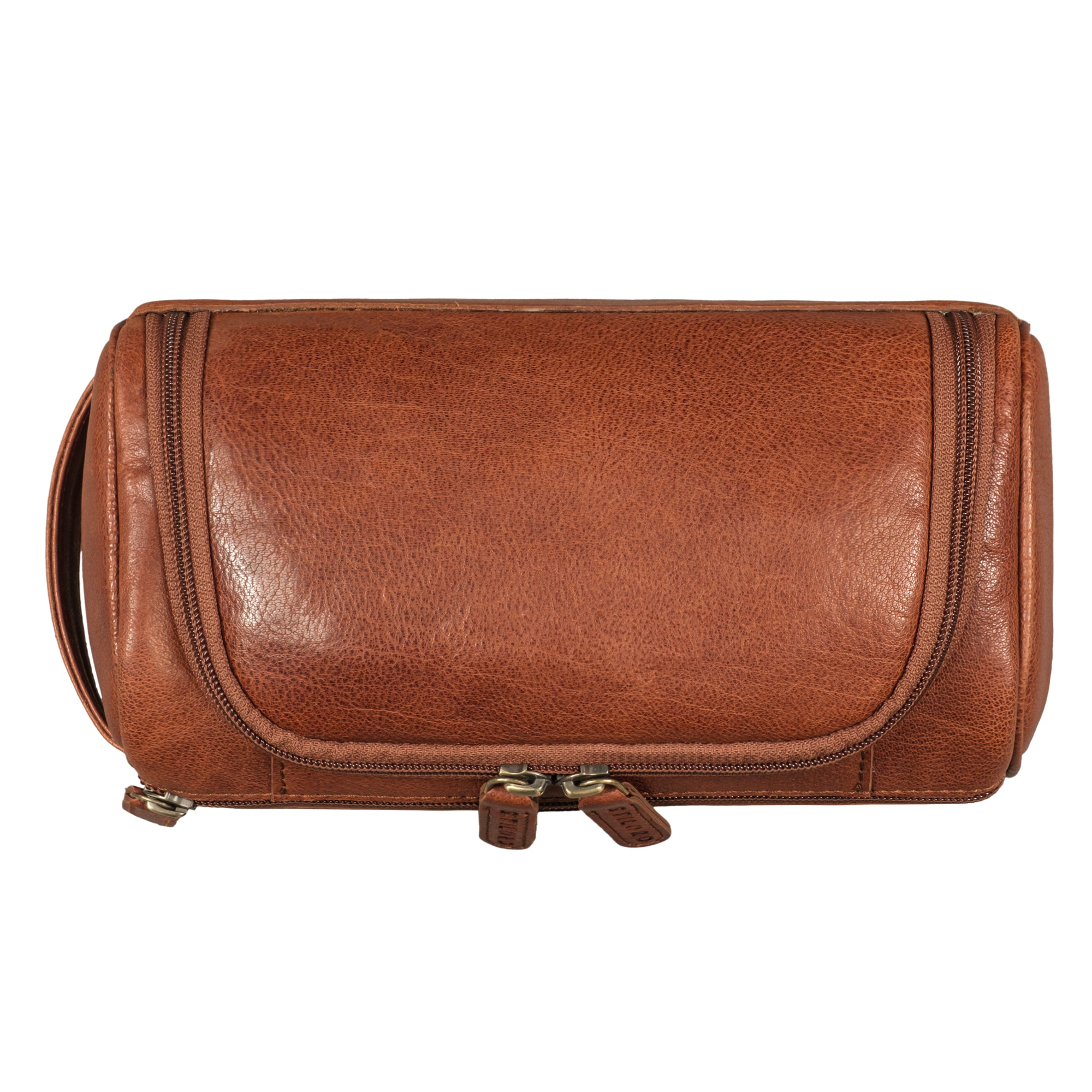 Leder Kulturbeutel Reisen cognac