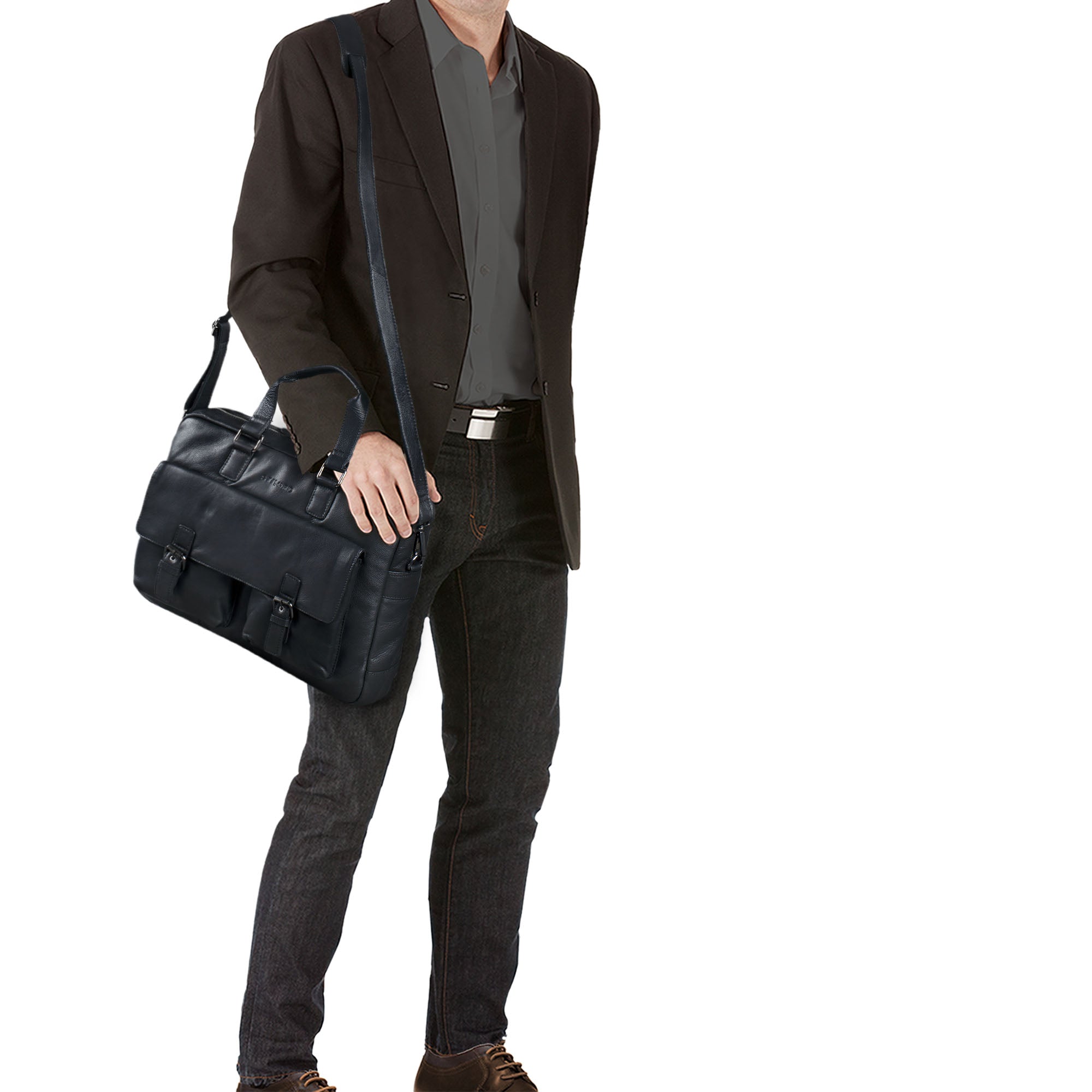 Schwarze Vintage Schultertasche echtes Leder