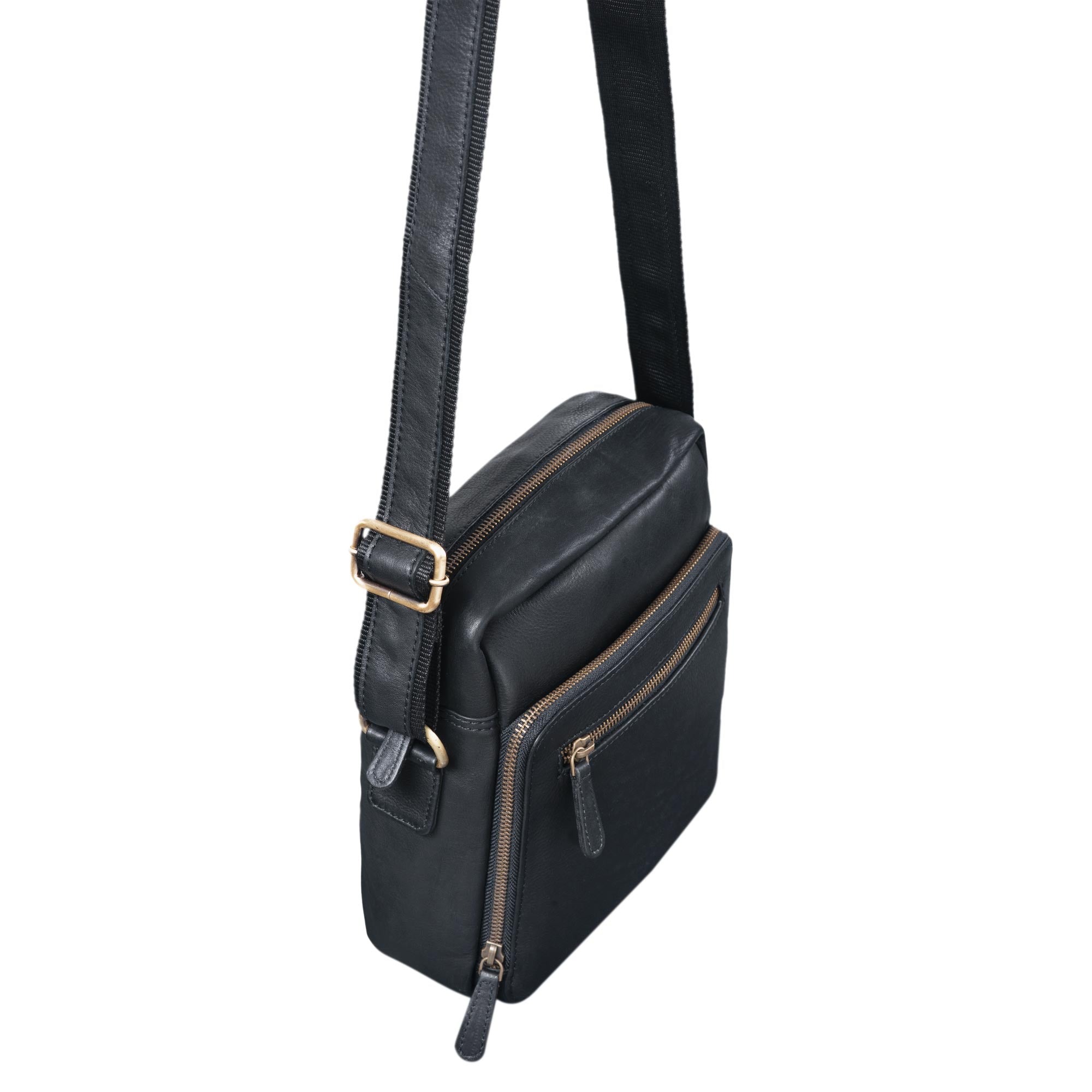 Schultertasche klein Echtleder schwarz