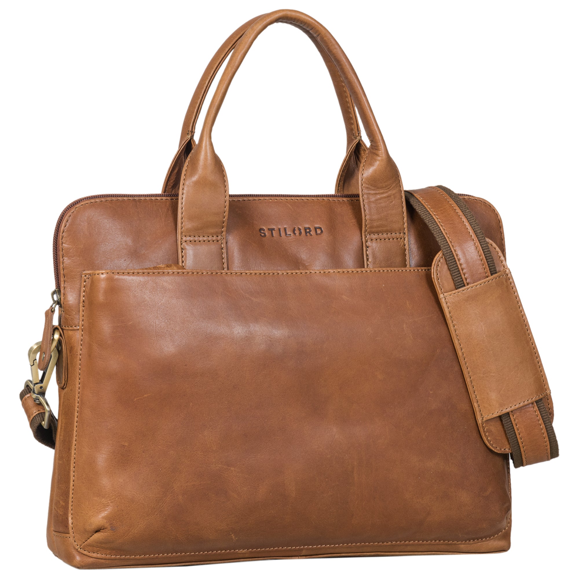 Minimalistische flache Tasche aus echtem Leder braun