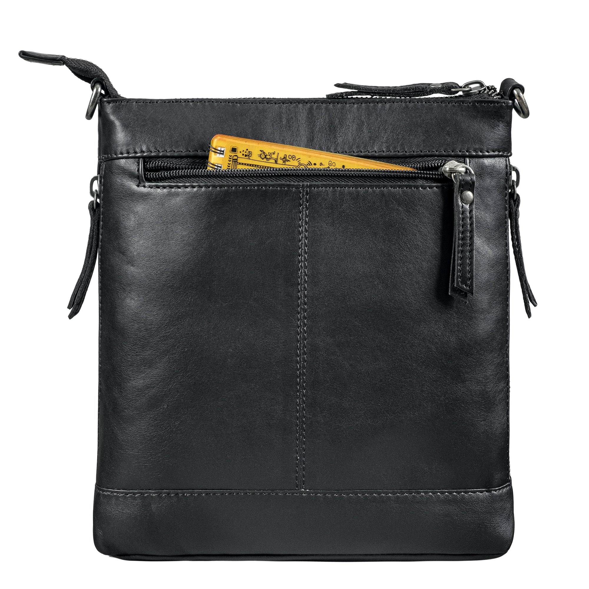 Leder Schultertasche Damen schwarz