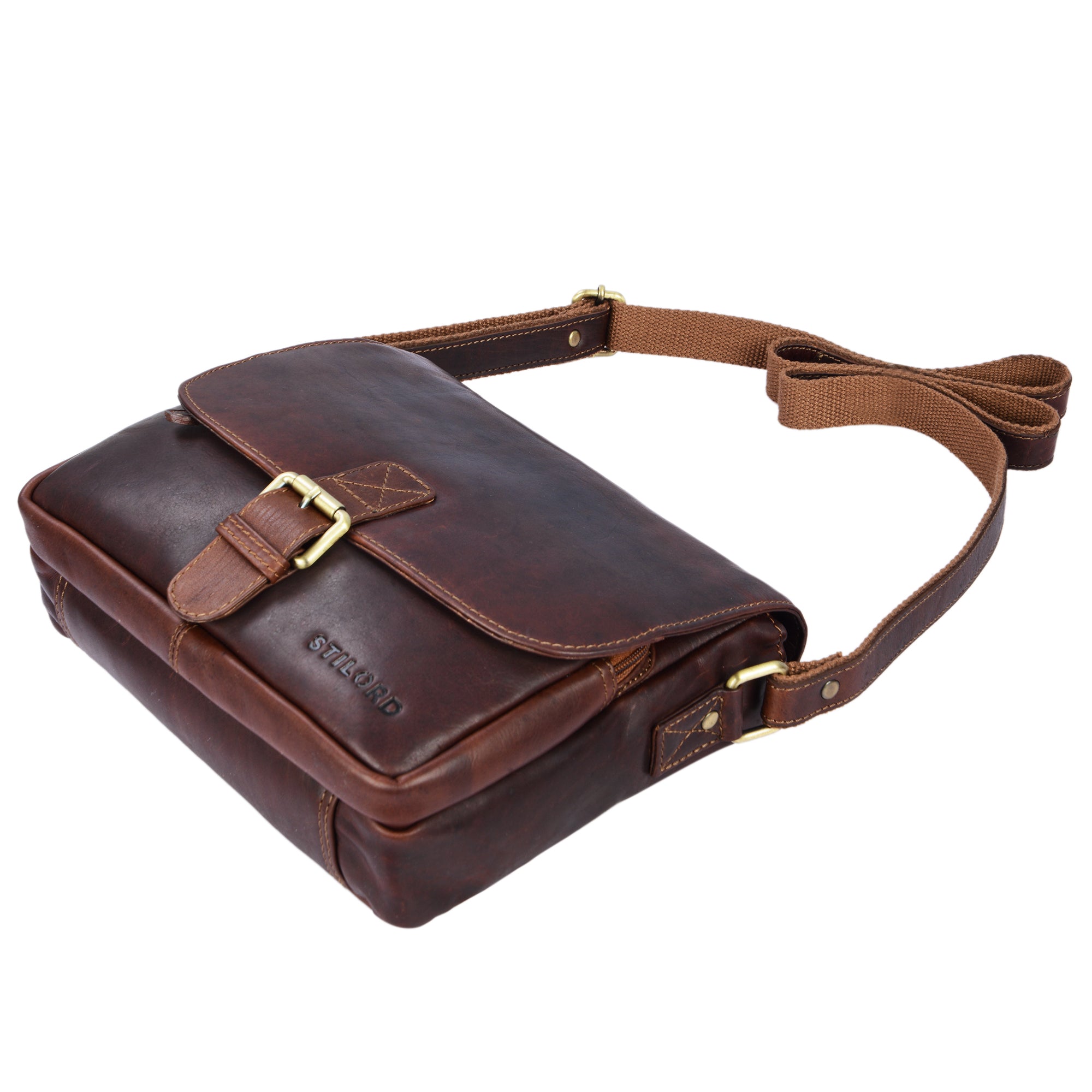 Leder Schultertasche Frauen Männer braun
