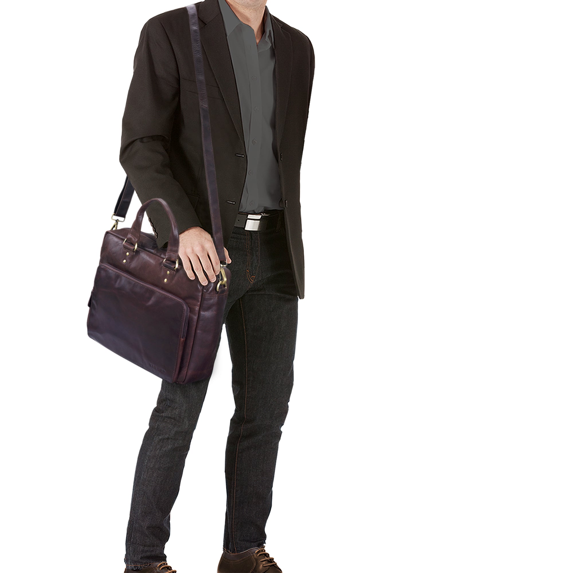 Leder Schultertasche dunkel braun