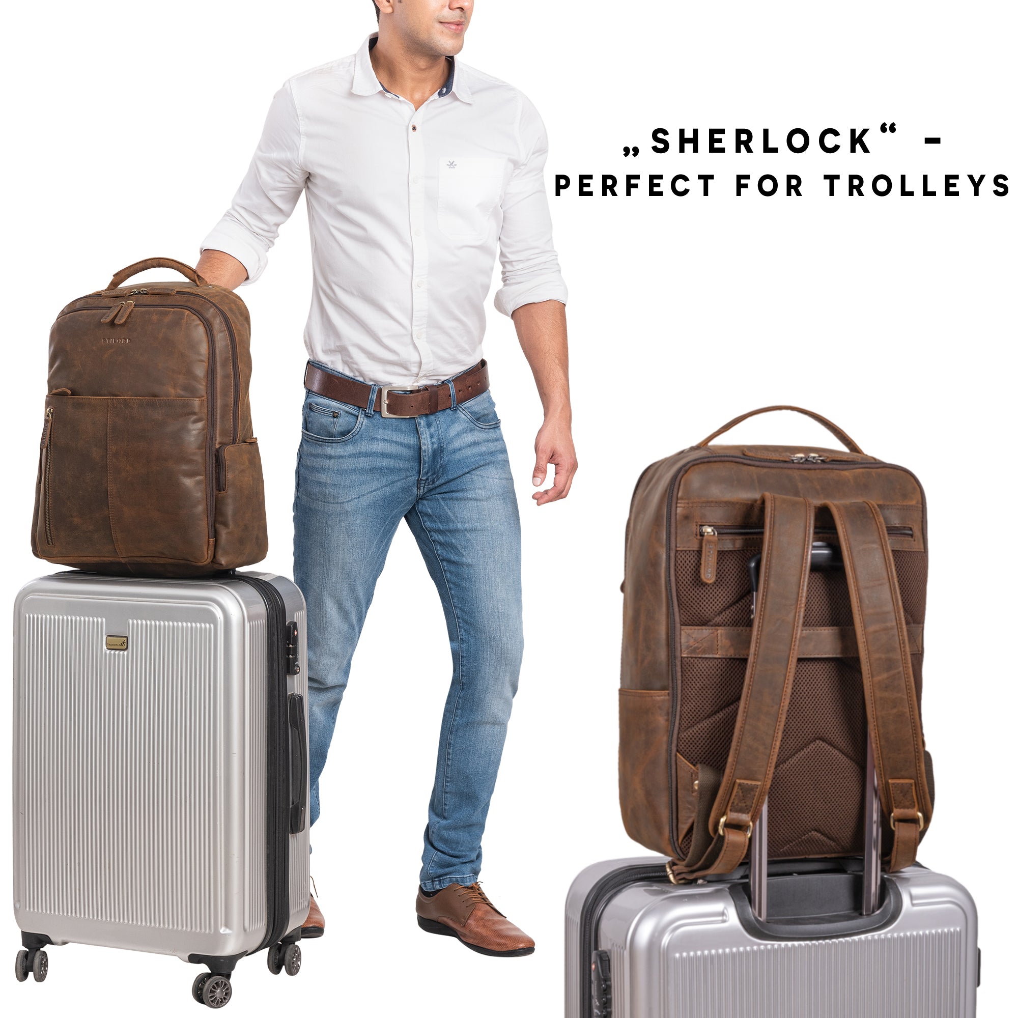 Trolley Rucksack Leder braun stilvoll