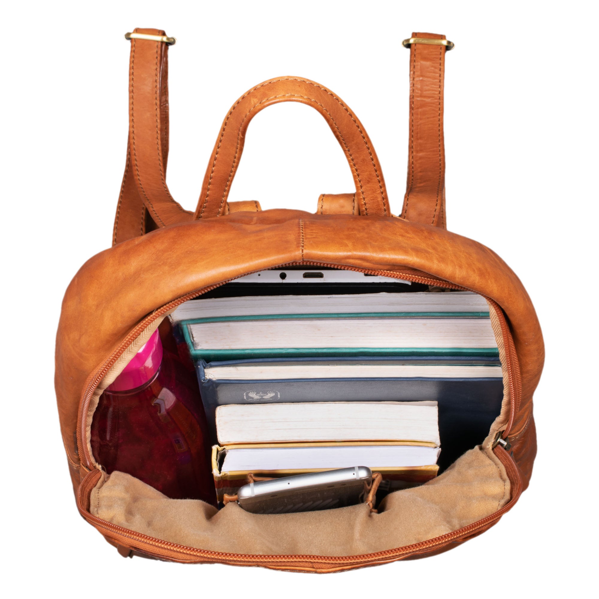 Großer Leder Rucksack Tornister braun