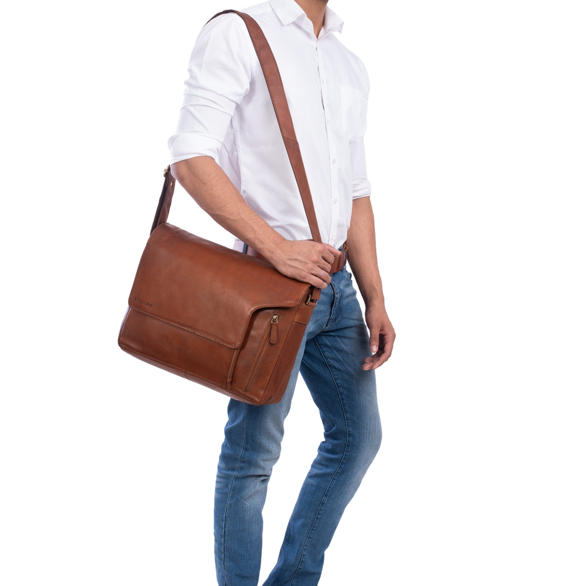 Leder Umhängetasche Vintage cognac braun