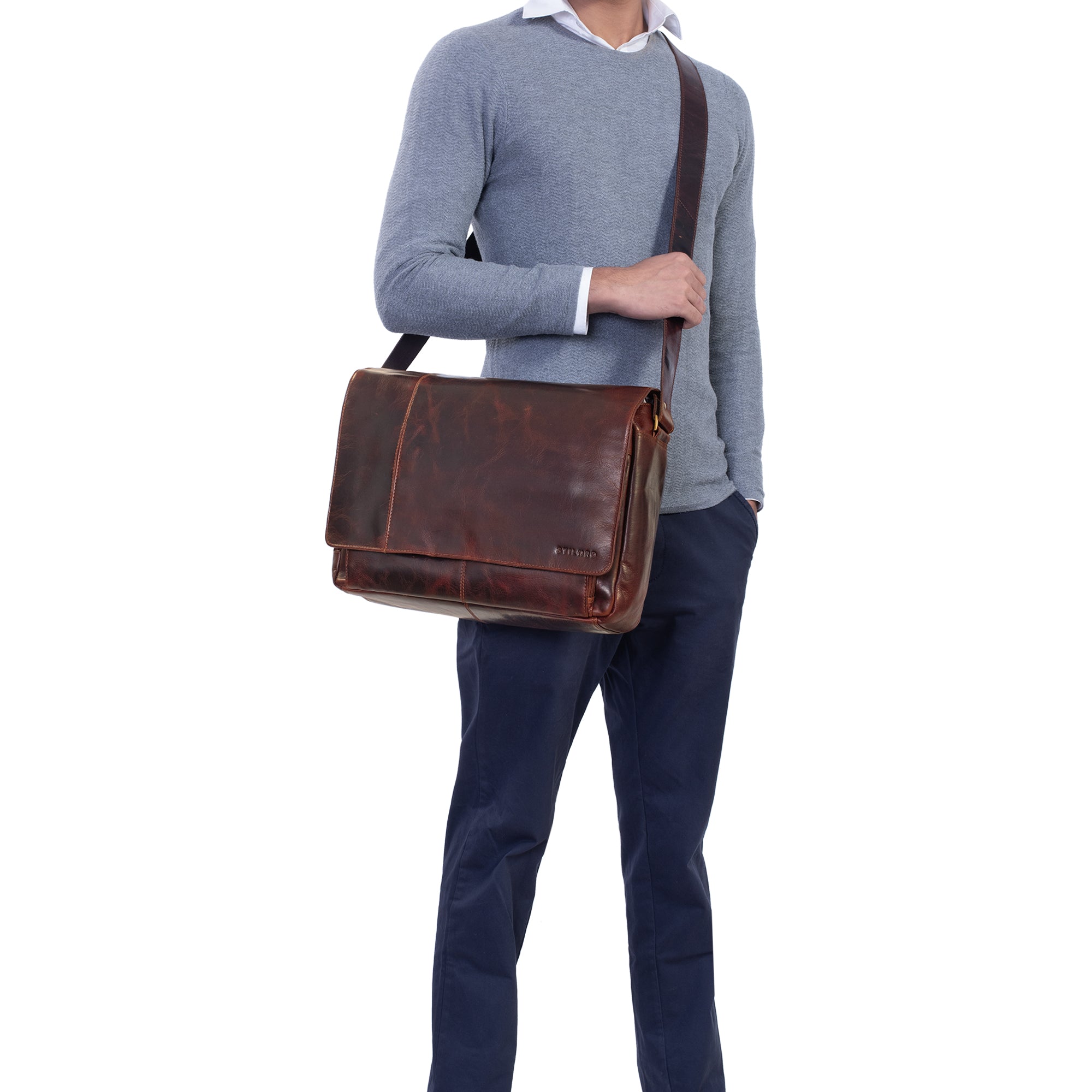 Herren Schultertasche Vintage Leder Groß