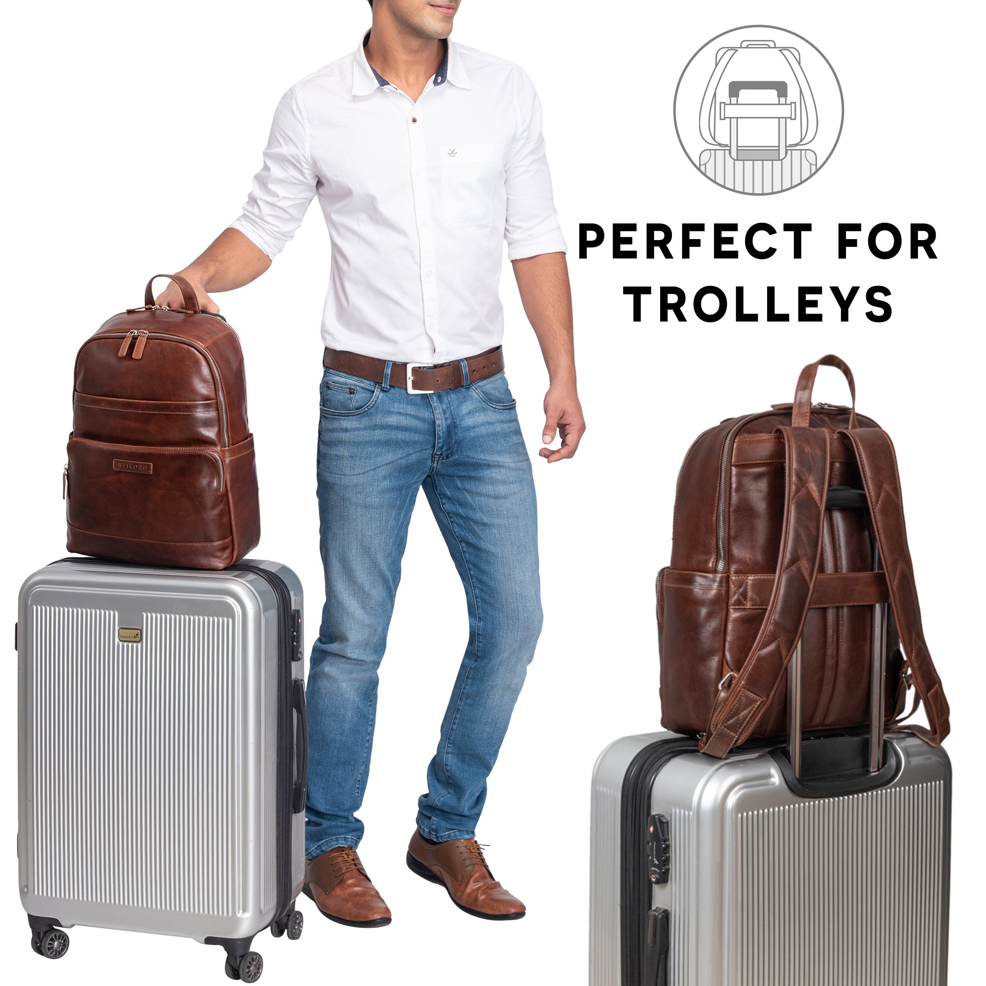 Reise Rucksack Trolley Halterung Leder