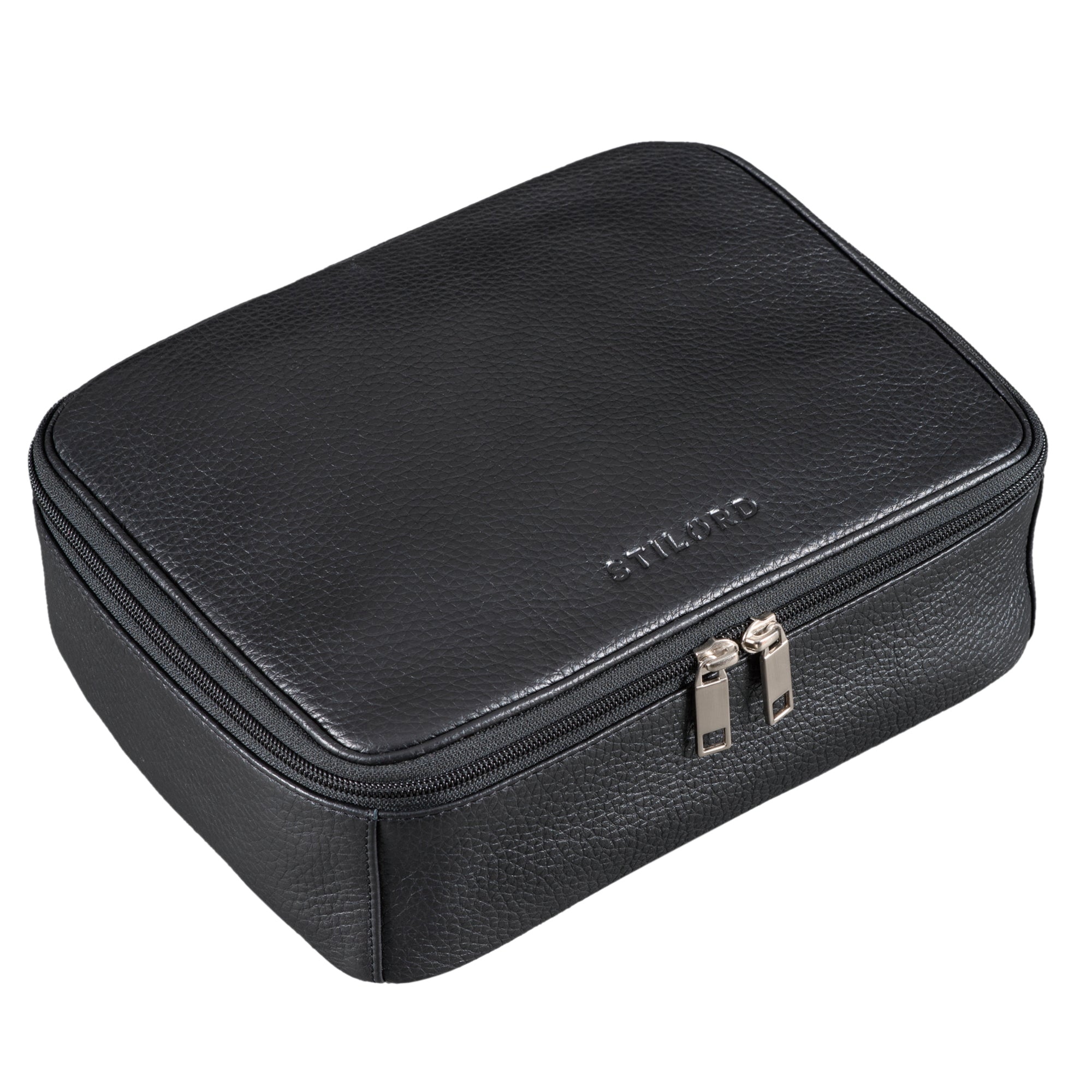 Waschtasche Echt Leder Herren groß schwarz