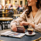 echtleder geldbörse damen mini portemonnaie cognac