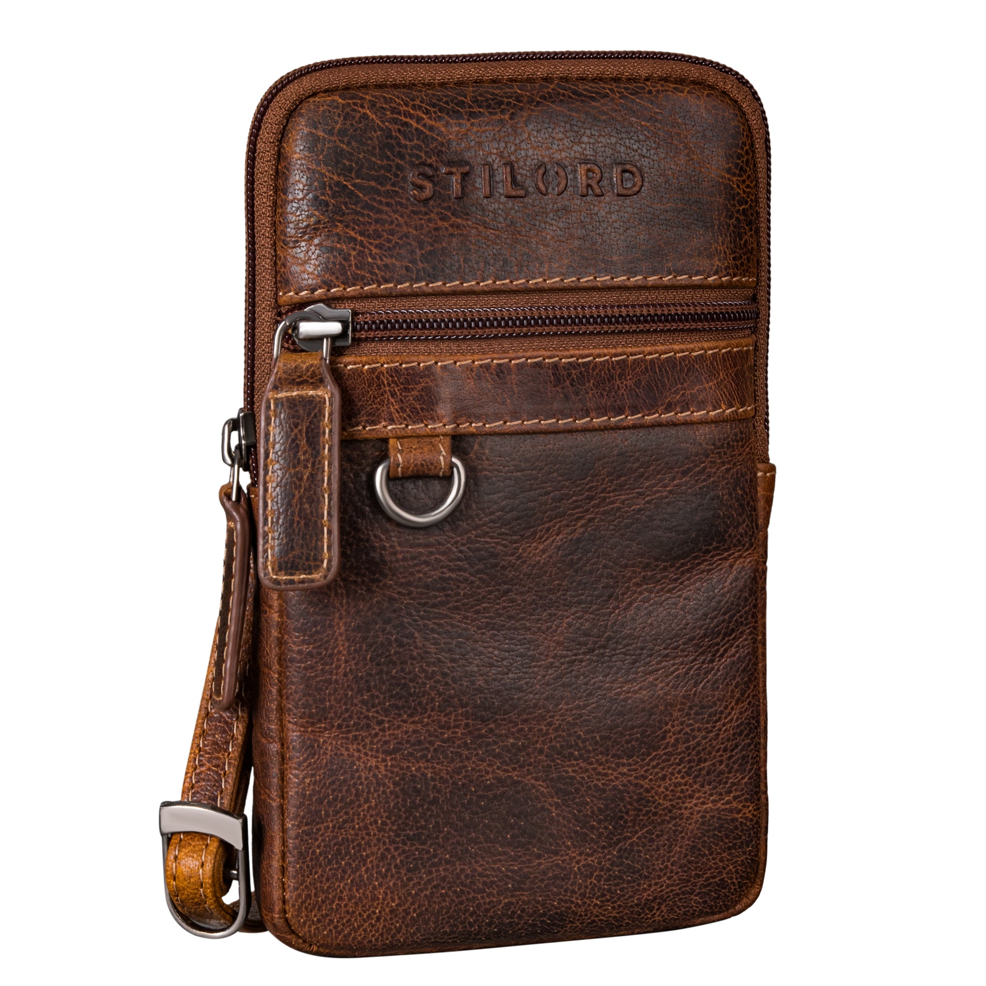 Leder Gürlteltasche Herren Handytasche mit Reißverschluss