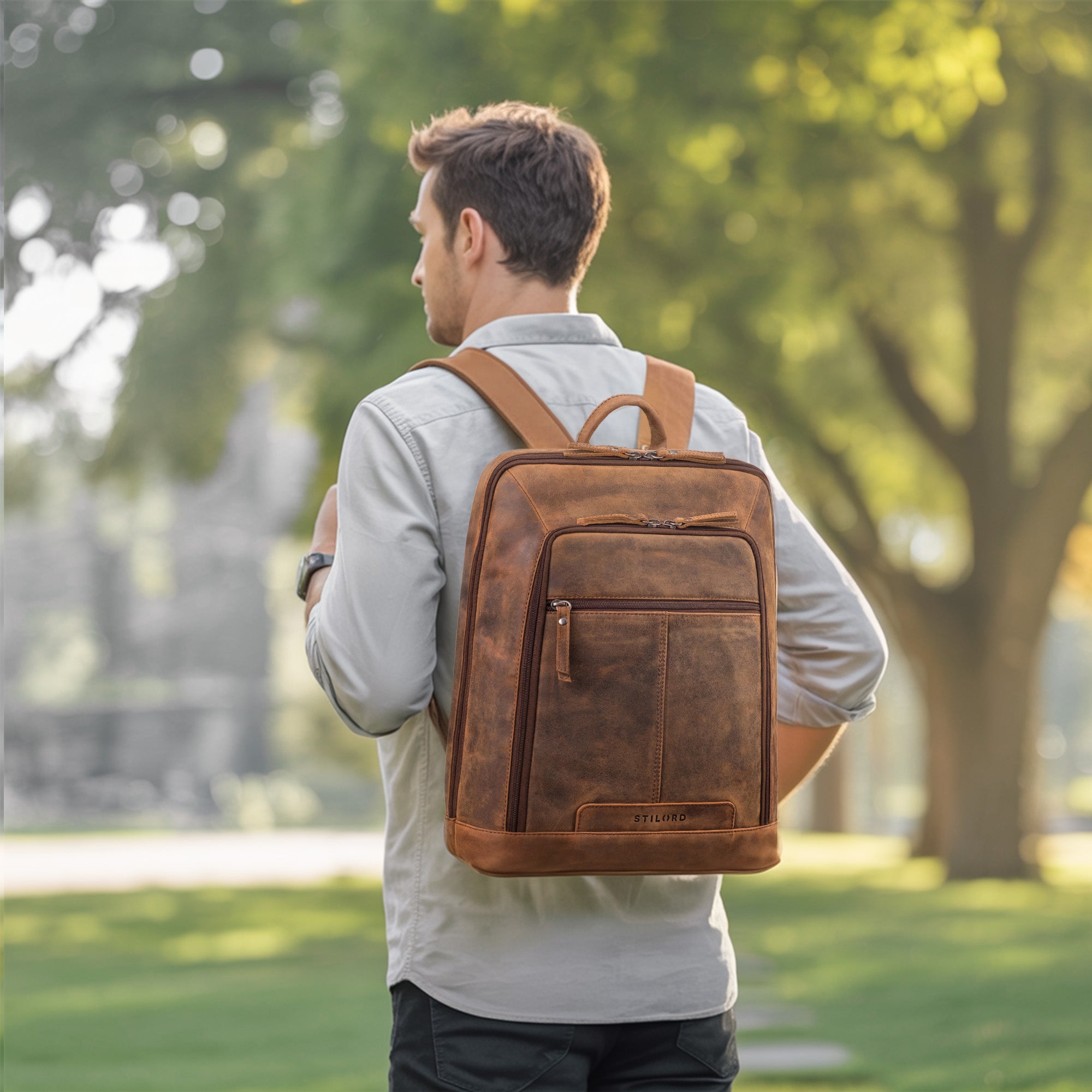 echt leder rucksack für herren groß braun
