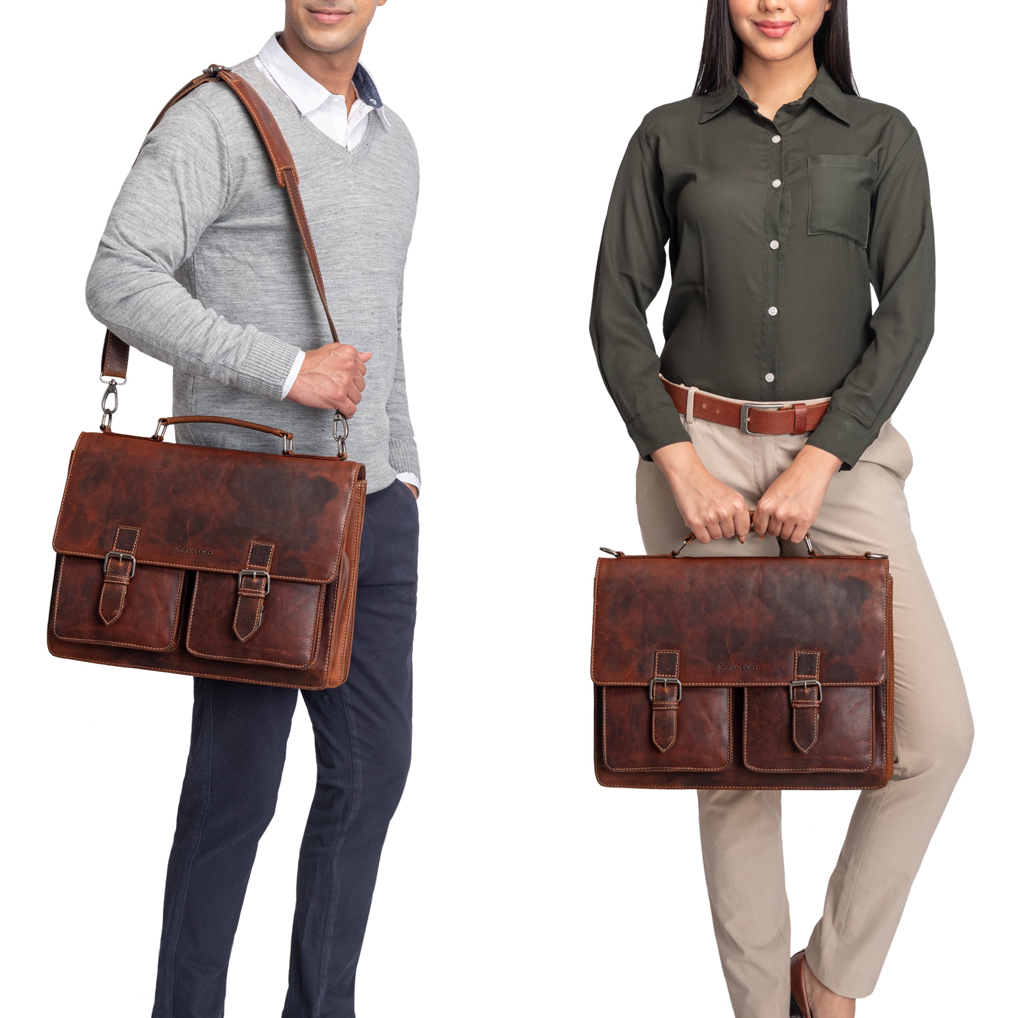 Leder Tasche Groß Cognac