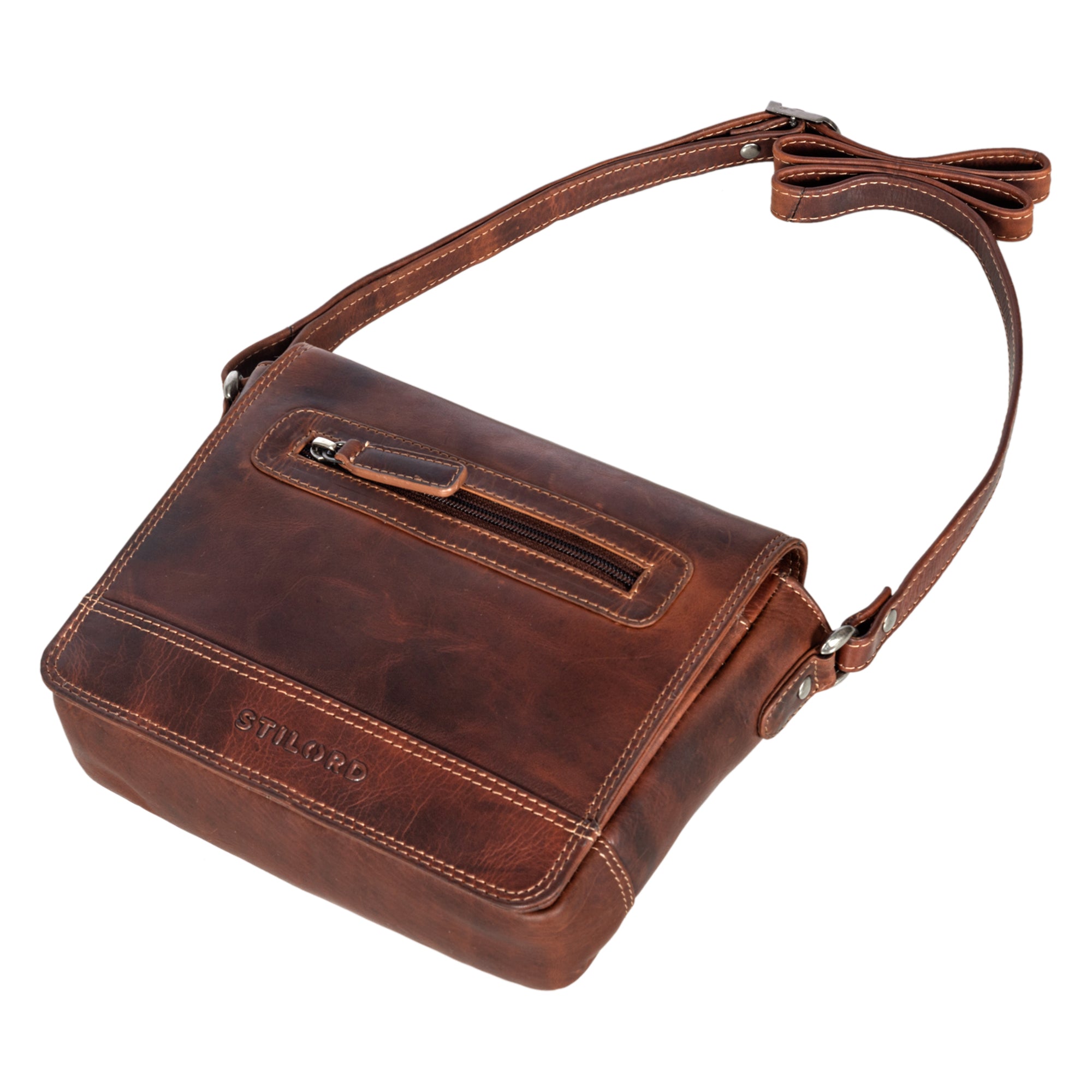 Leder Umhängehandtasche Damen Cognac